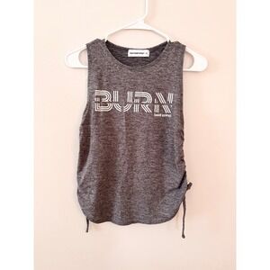 Burn Boot Camp Womens XS Gray Ruched Side Graphic Athletic Tank Top Sleeveless